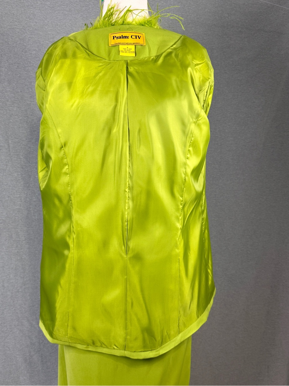 Vintage Psalm: CIV Lime Green Maximalist Skirt Set Sz 16 Faux Fur Statement Suit - Picture 4 of 14